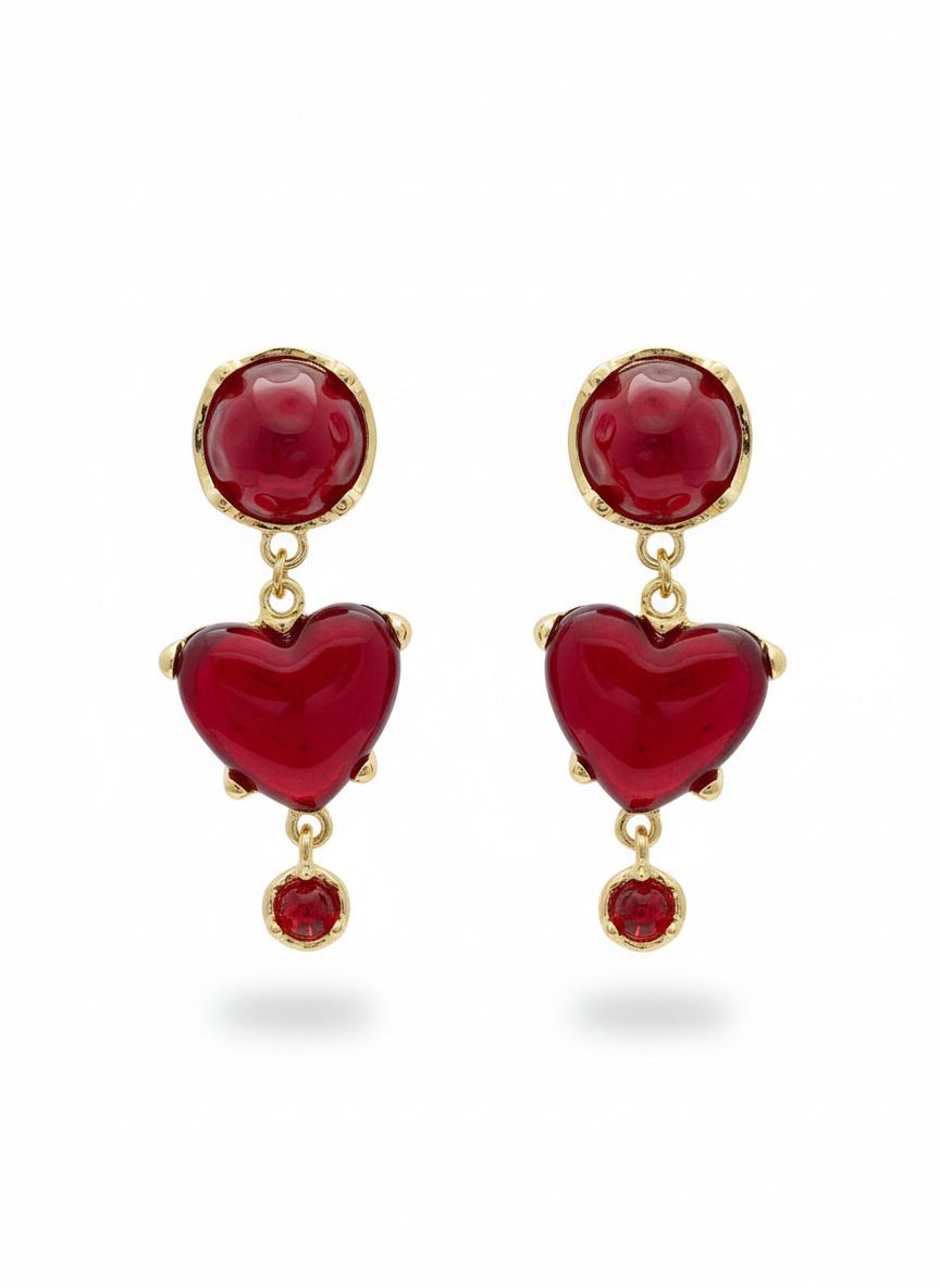Brinco coração rubi